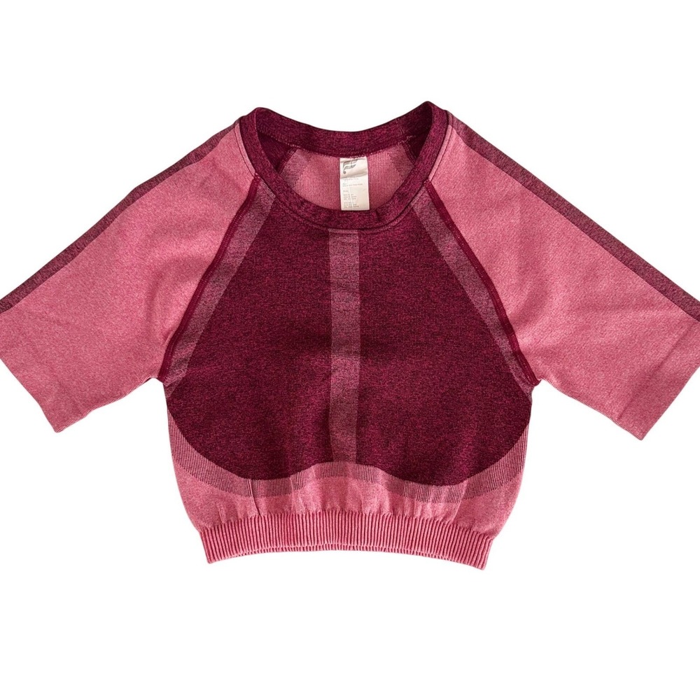 Fabletics Helena Seamless Crop‎ Top Womens S Pink New Colorblock Short Sleeve